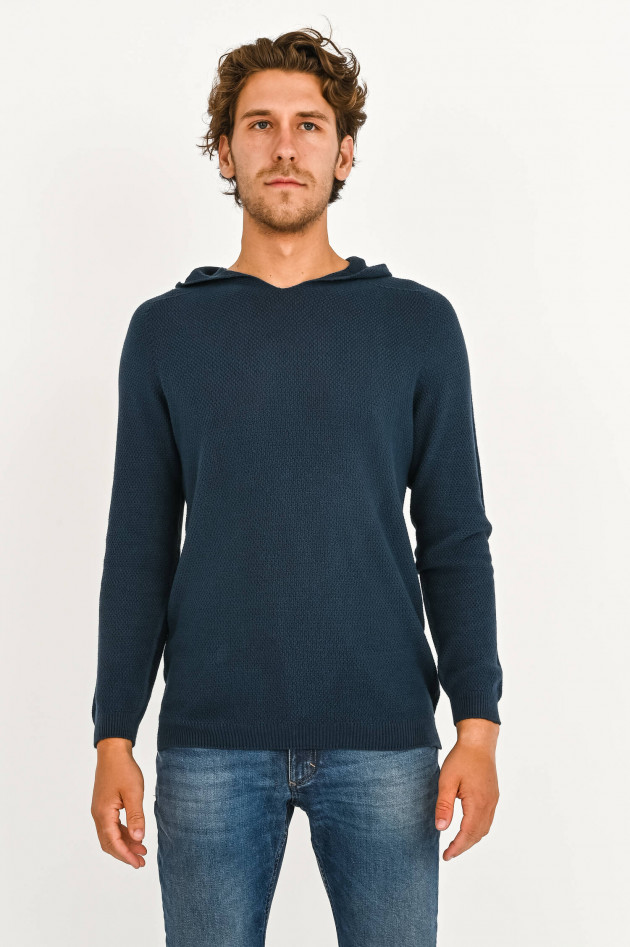 04651/ Hoodie aus Waffelstrick in Navy