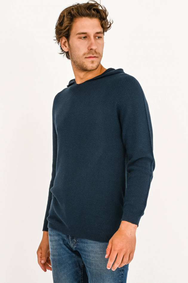 04651/ Hoodie aus Waffelstrick in Navy