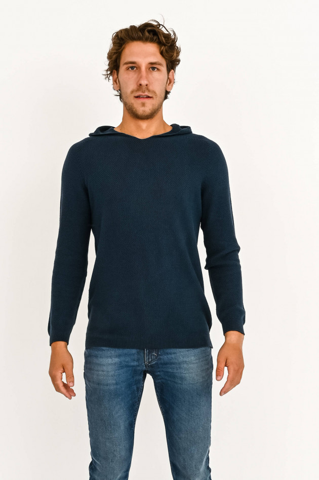 04651/ Hoodie aus Waffelstrick in Navy