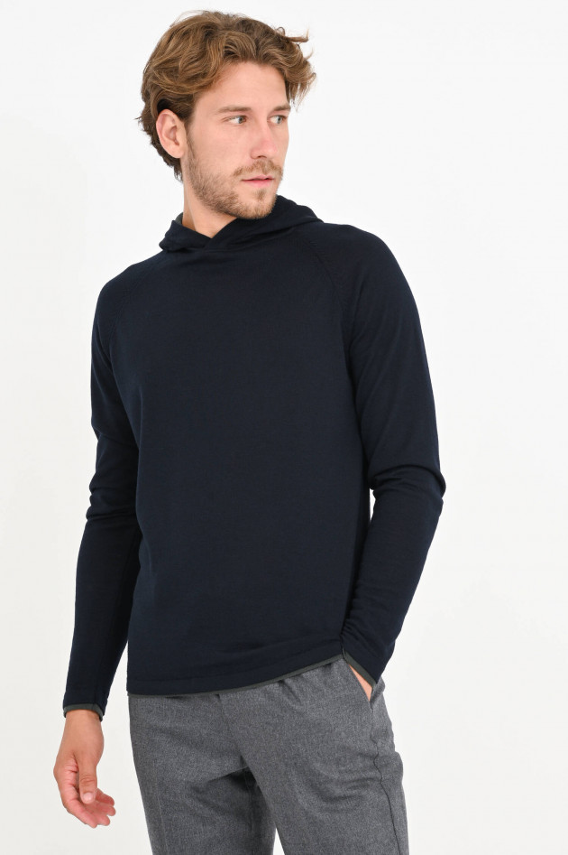 04651/ Hoodie aus Merino Wolle in Navy