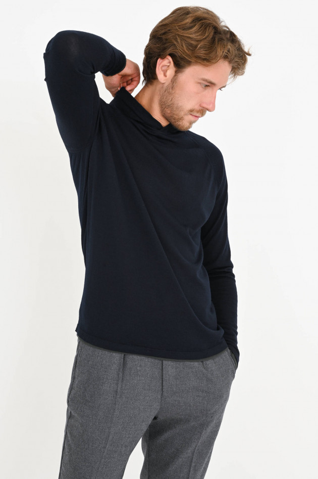 04651/ Hoodie aus Merino Wolle in Navy