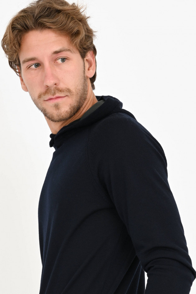 04651/ Hoodie aus Merino Wolle in Navy