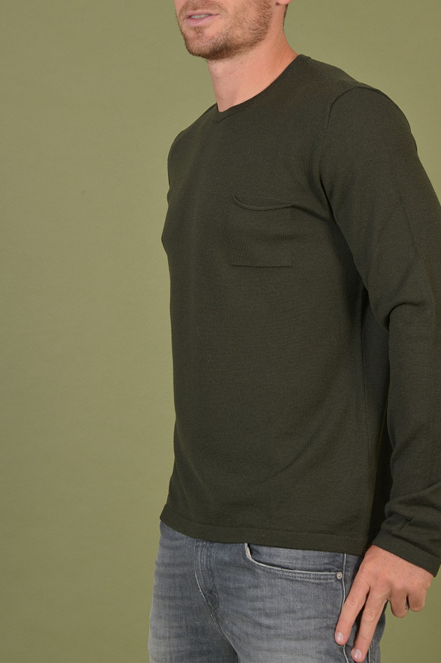 04651/ Pullover mit Brusttasche in Dunkelgrün