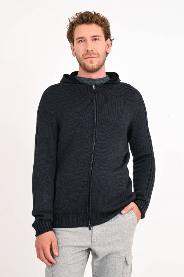 04651/ Strickjacke mit Rippstrickdetails in Anthrazit