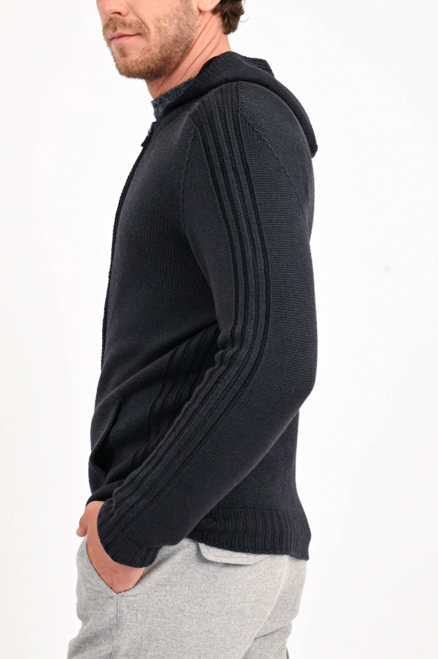 04651/ Strickjacke mit Rippstrickdetails in Anthrazit