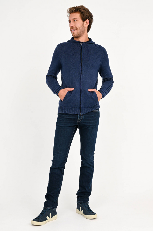 04651/ Strickjacke mit Rippstrickdetails in Navy