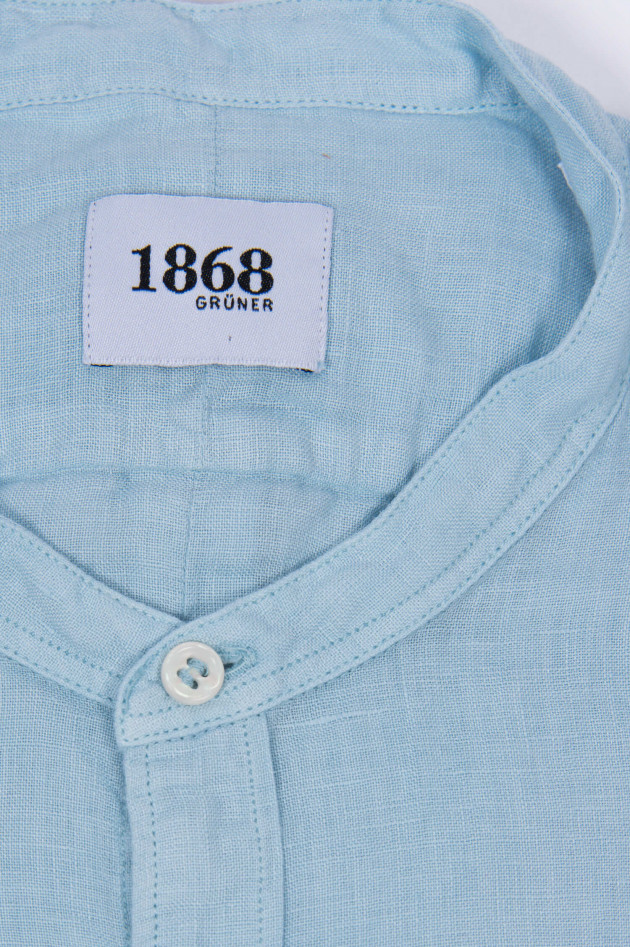 1868 Leinenhemd mit Stehkragen in Hellblau