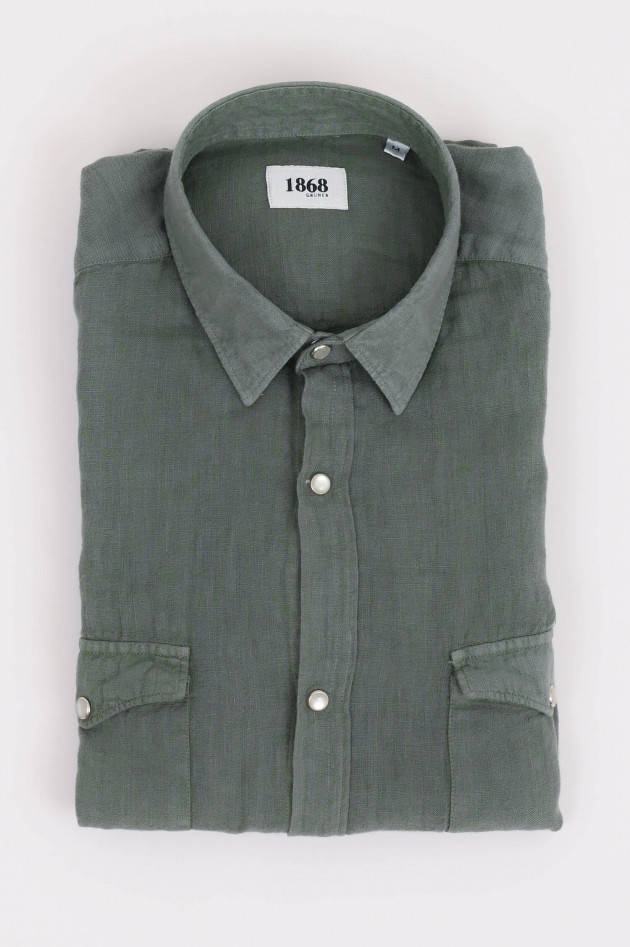 1868 Leinenhemd mit Pattentaschen in Oliv