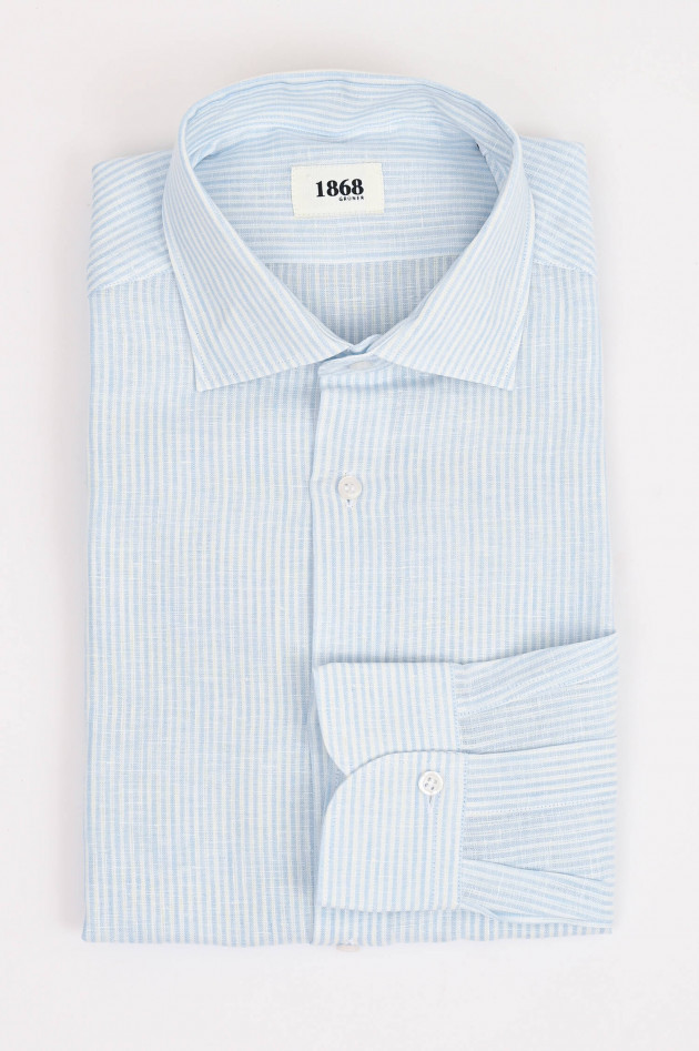 1868 Leinenhemd mit schmalen Streifen in Hellblau/Weiß