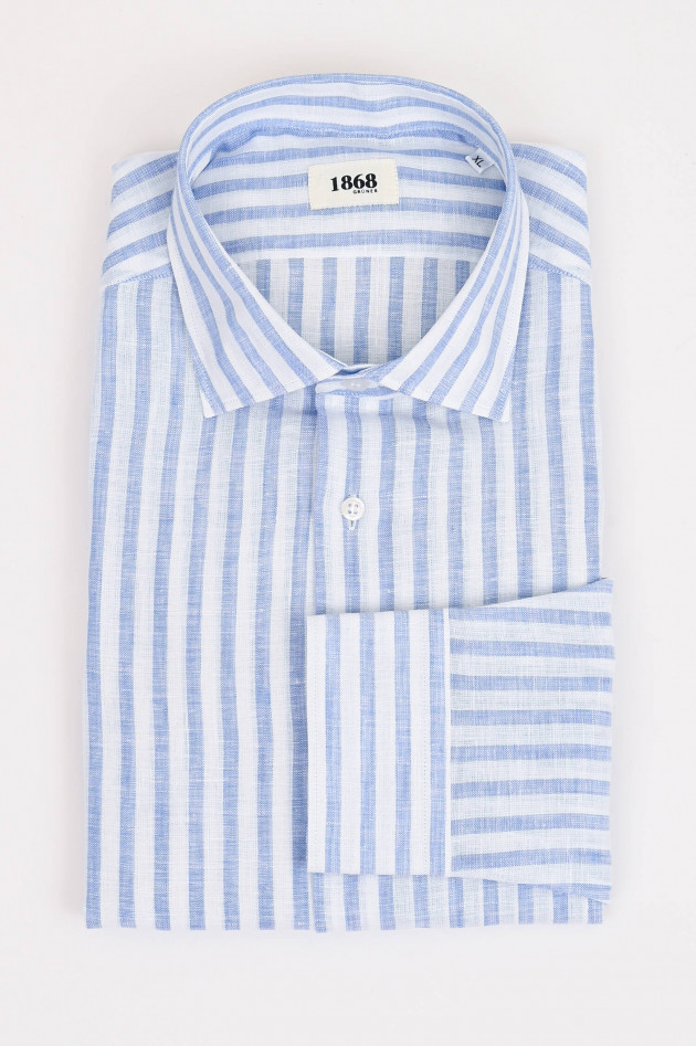 1868 Leinenhemd mit breiten Streifen in Mittelblau/Weiß