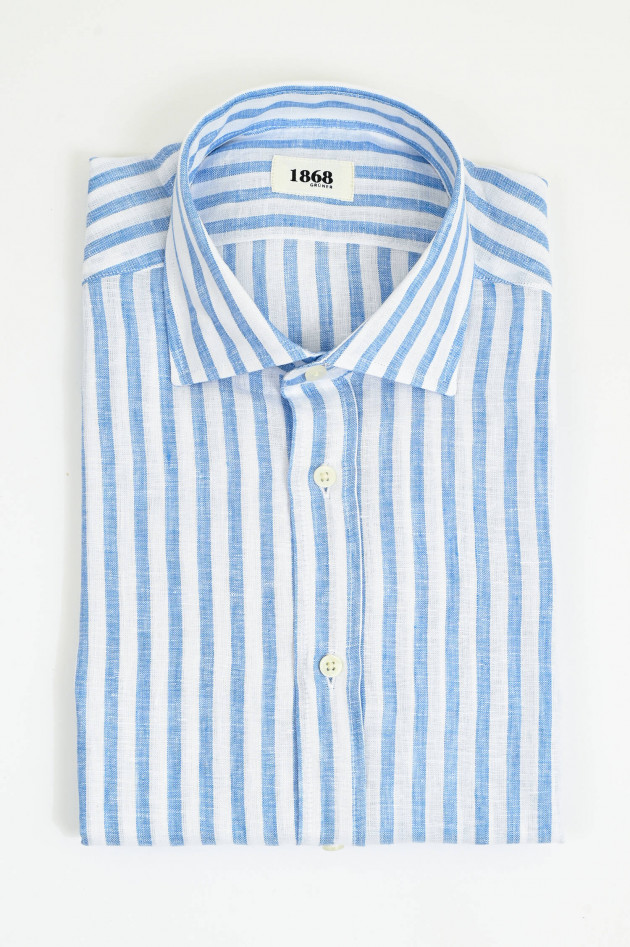 1868 Leinenhemd mit breiten Streifen in Mittelblau/Weiß