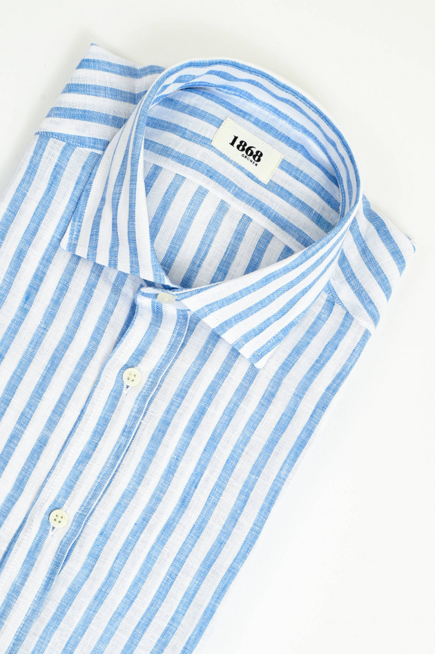 1868 Leinenhemd mit breiten Streifen in Mittelblau/Weiß