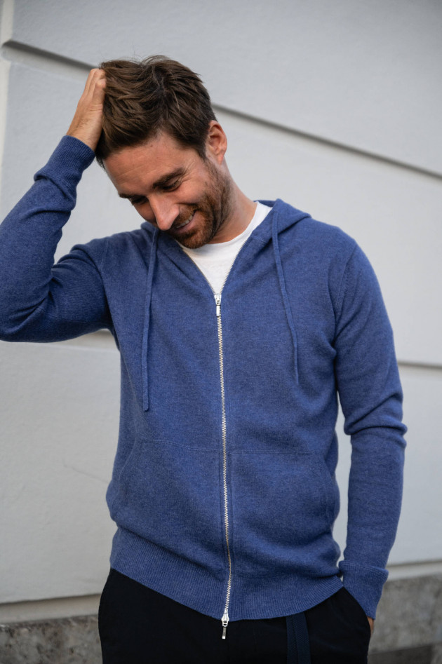 1868 Cashmere Strick-Hoodie in Mittelblau