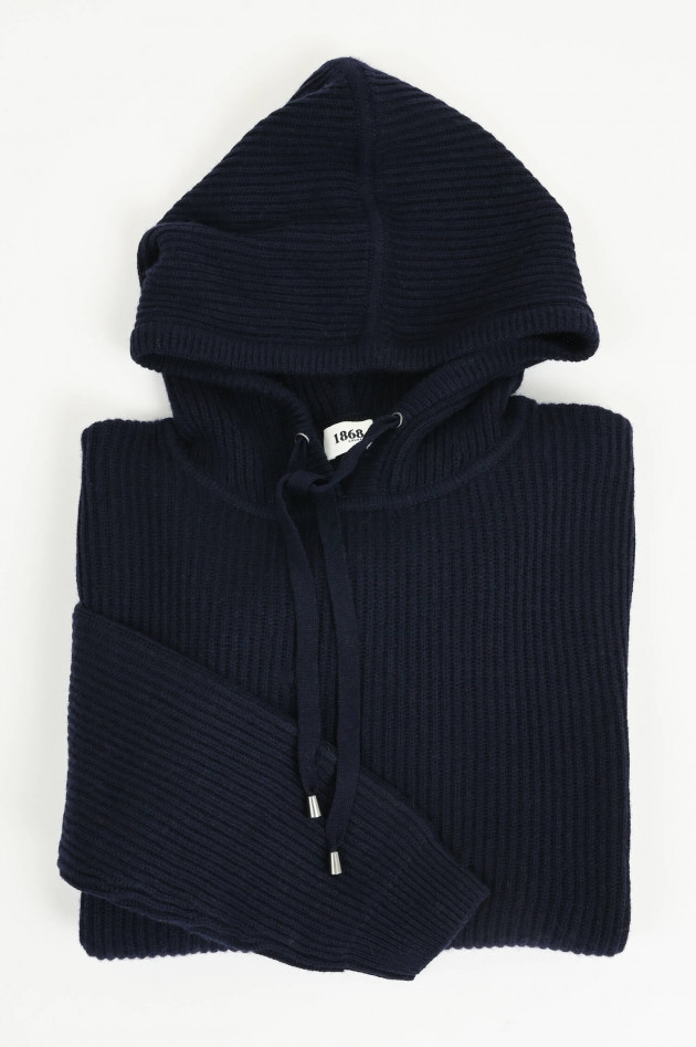 1868 Strick-Hoodie aus Woll-Cashmere-Mix in Navy