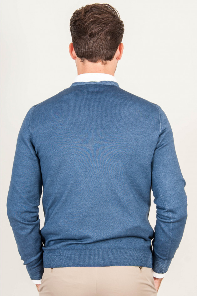 1868 V - Pullover in Jeansblau