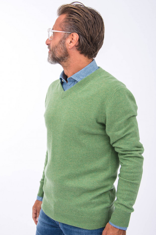 1868 Cashmere Pullover V-Neck in Grün meliert