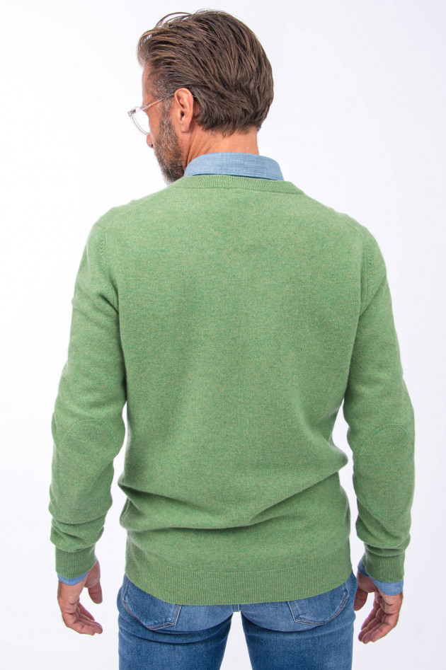 1868 Cashmere Pullover V-Neck in Grün meliert