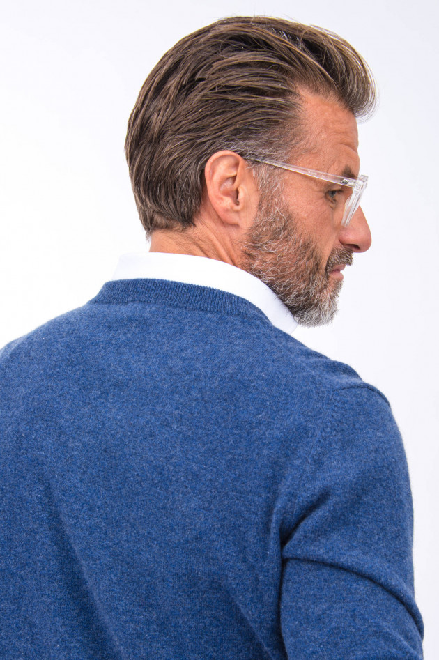 1868 Cashmere Pullover V-Neck in Jeansblau