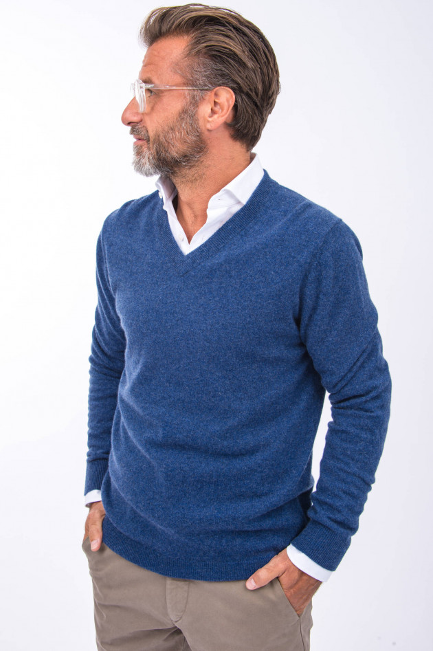 1868 Cashmere Pullover V-Neck in Jeansblau