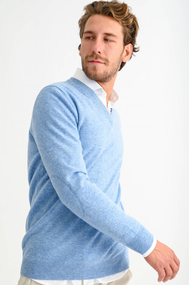 1868 Cashmere Pullover mit V-Neck in Hellblau