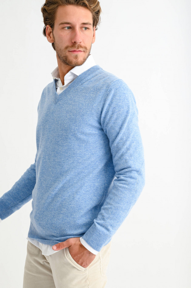 1868 Cashmere Pullover mit V-Neck in Hellblau