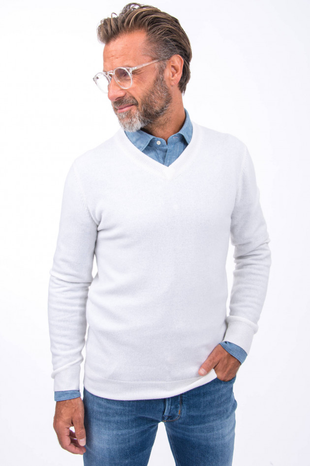 1868 Cashmere Pullover V-Neck in Weiß