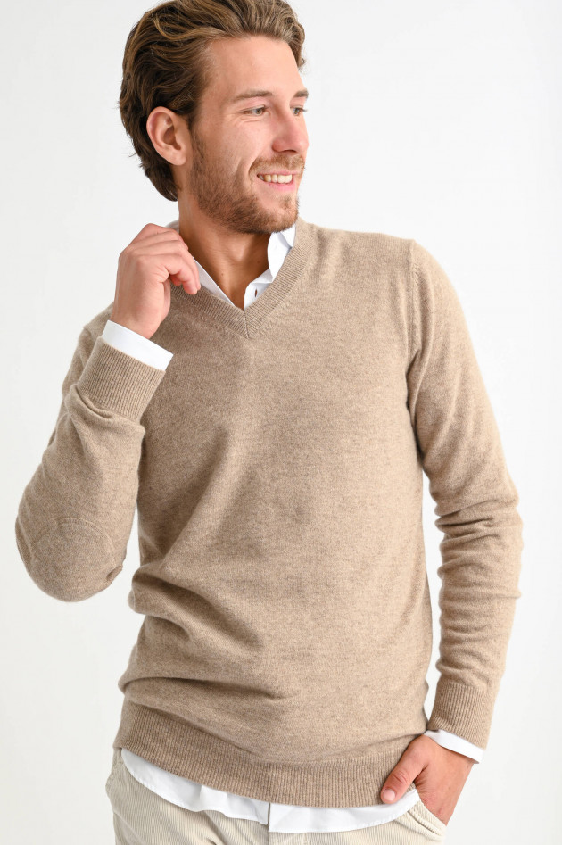 1868 Cashmere Pullover mit V-Ausschnitt in Taupe