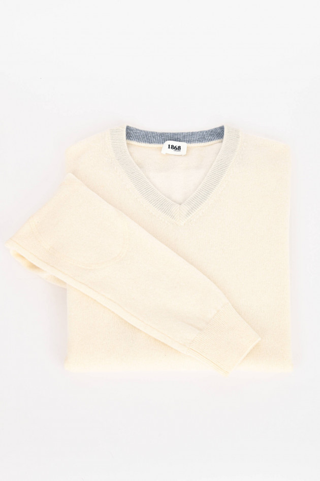 1868 Cashmere Pullover mit V-Neck in Creme