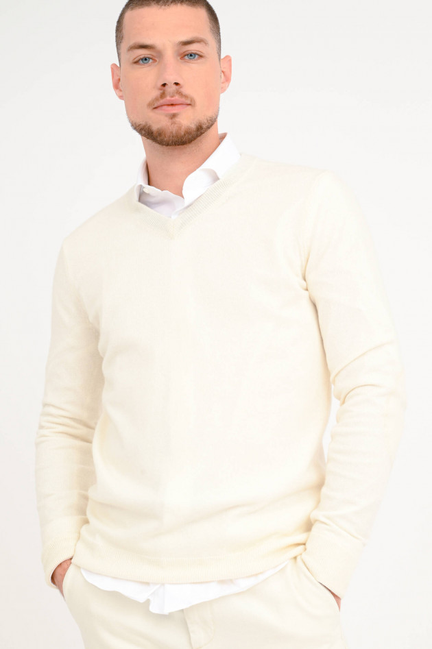 1868 Cashmere Pullover mit V-Neck in Creme