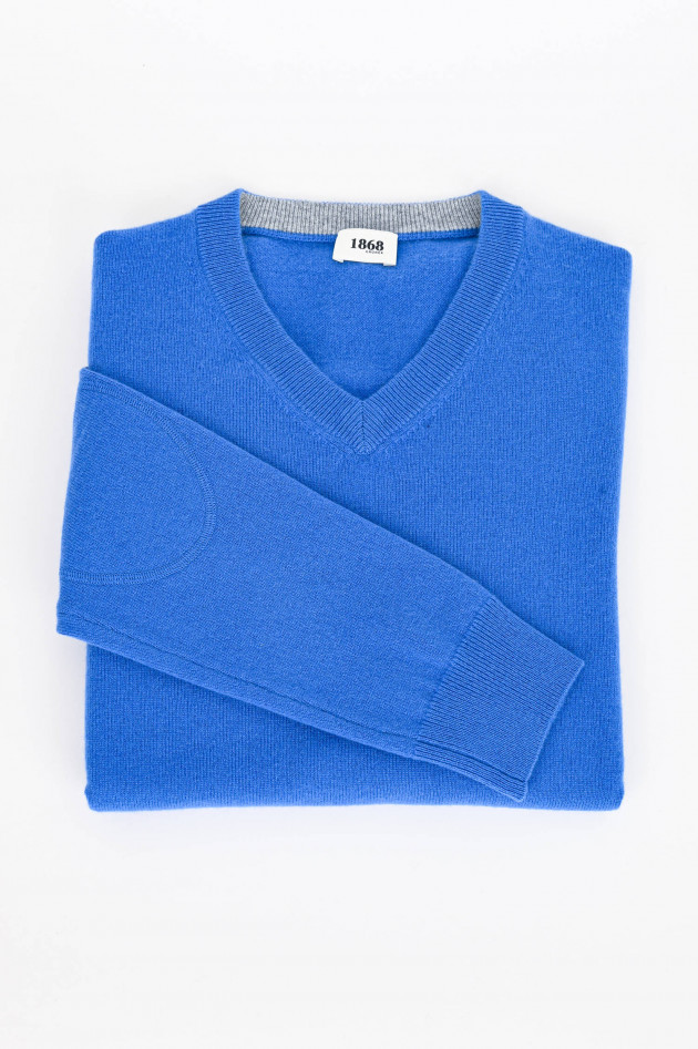 1868 Cashmere Pullover mit V-Neck in Mittelblau