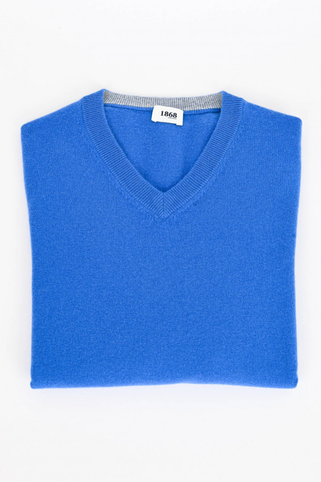 1868 Cashmere Pullover mit V-Neck in Mittelblau