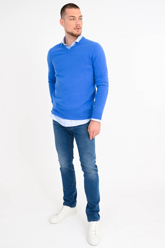 1868 Cashmere Pullover mit V-Neck in Mittelblau