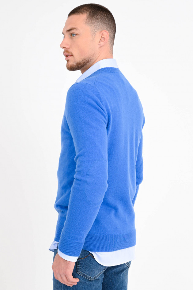 1868 Cashmere Pullover mit V-Neck in Mittelblau