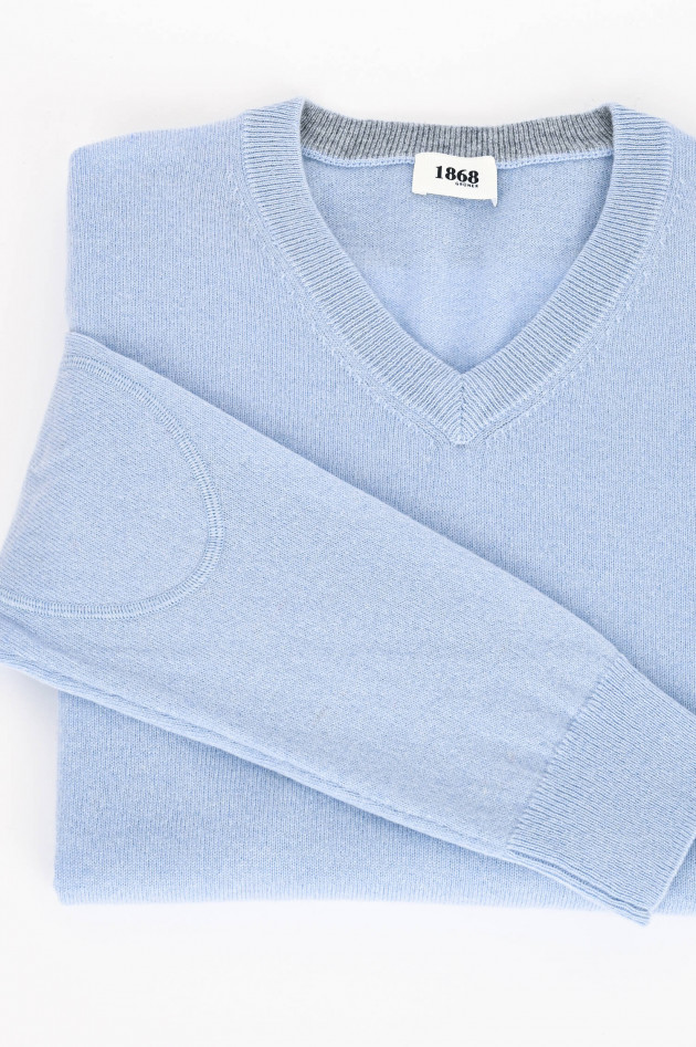 1868 Cashmere Pullover mit V-Neck in Hellblau