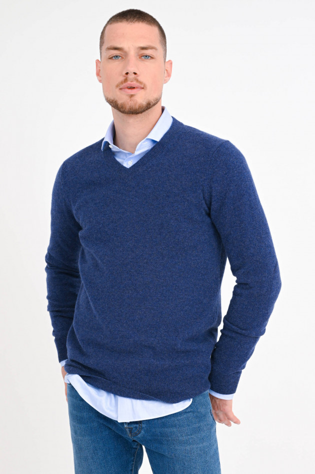 1868 Cashmere Pullover mit V-Neck in Jeansblau