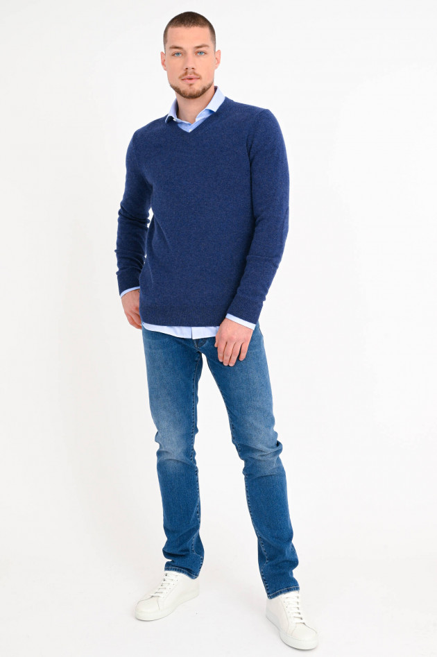 1868 Cashmere Pullover mit V-Neck in Jeansblau