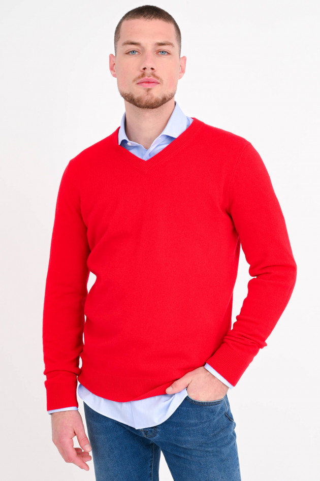 1868 Cashmere Pullover mit V-Neck in Rot