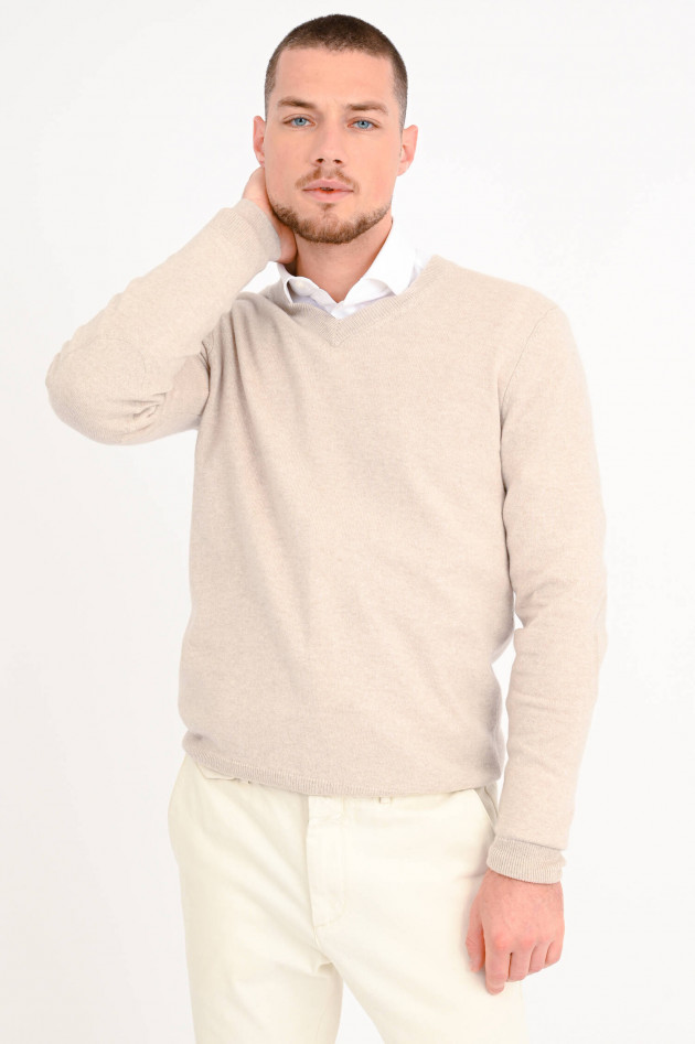 1868 Cashmere Pullover mit V-Neck in Beige