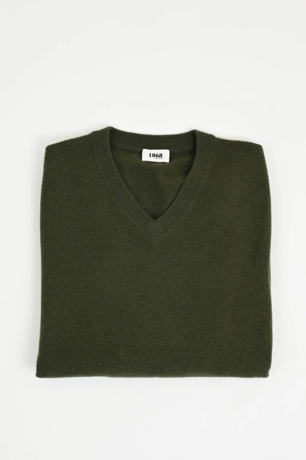 1868 Cashmere-Pullover mit V-Neck in Oliv