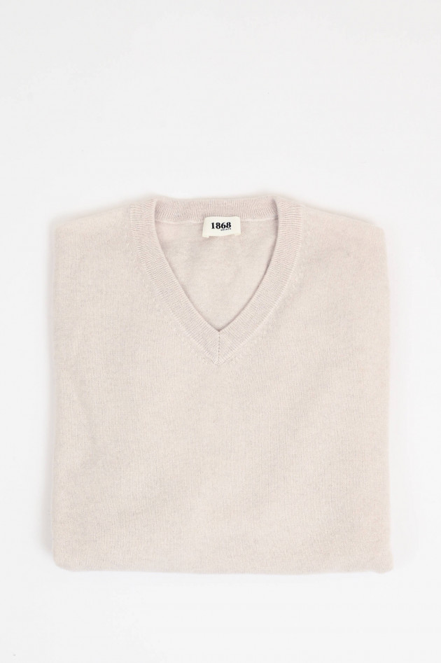 1868 Cashmere-Pullover mit V-Neck in Hellbeige