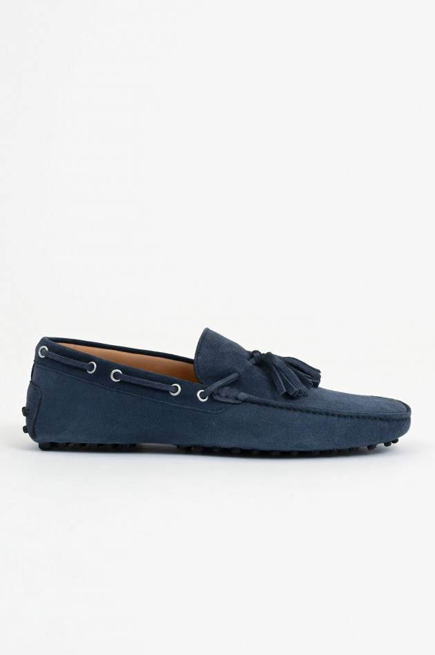 1868 Veloursleder-Loafer mit Quasten in Ozeanblau