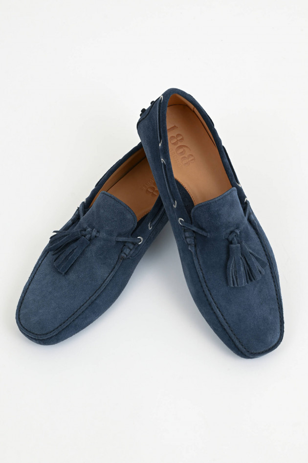 1868 Veloursleder-Loafer mit Quasten in Ozeanblau