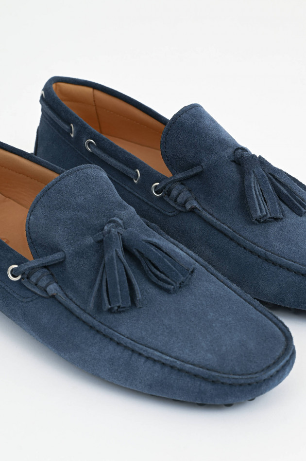 1868 Veloursleder-Loafer mit Quasten in Ozeanblau