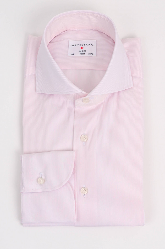 Artigiano Slim Fit Hemd in Rosa/Weiß gestreift