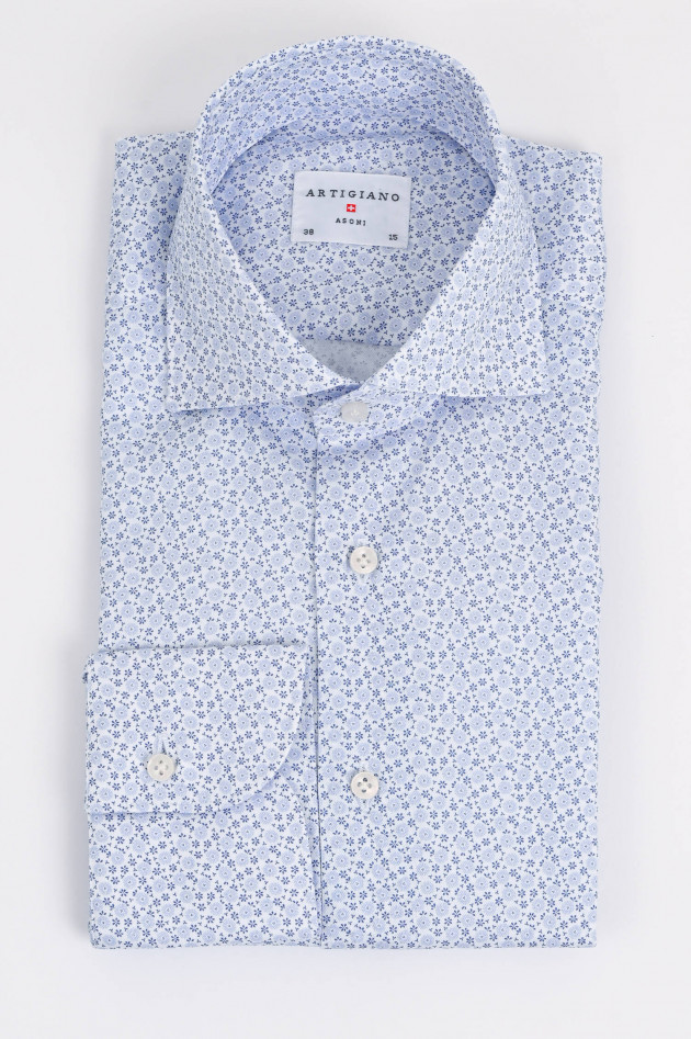 Artigiano Baumwoll Hemd mit floralem Muster in Hellblau