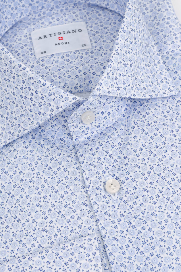 Artigiano Baumwoll Hemd mit floralem Muster in Hellblau