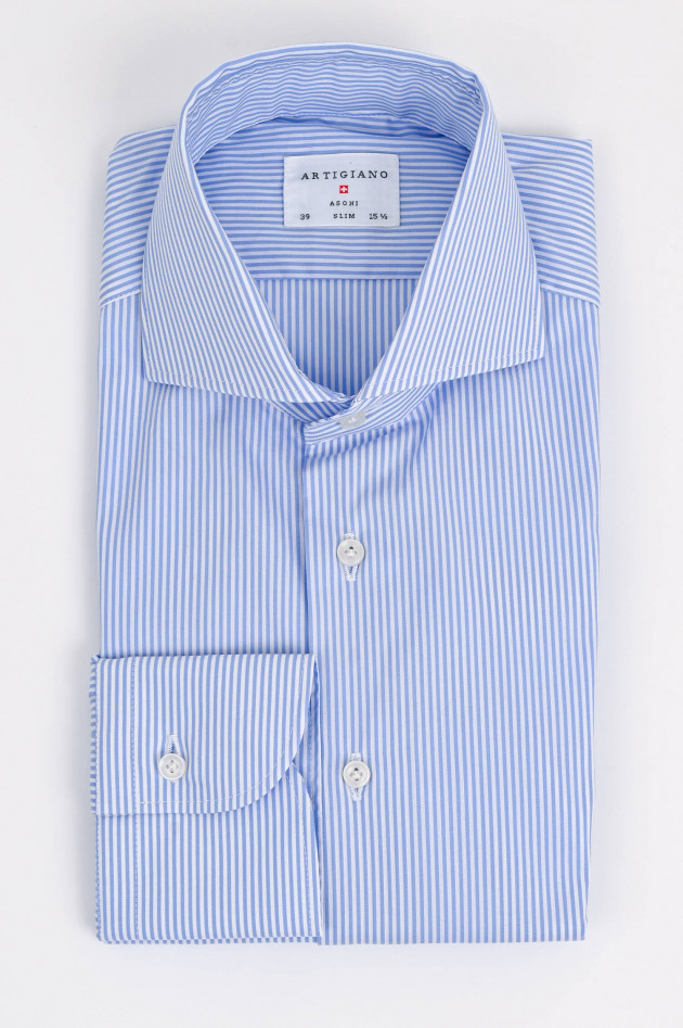 Artigiano Slim Fit Hemd in Hellblau/Weiß gestreift