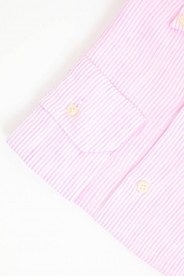 Artigiano Gestreiftes Hemd aus Leinen in Rosa/Weiß