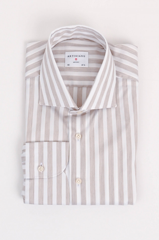Artigiano Gestreiftes Hemd in Beige/Weiß