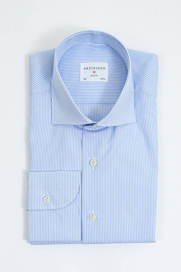 Artigiano Twill-Hemd in Hellblau/Weiß gestreift
